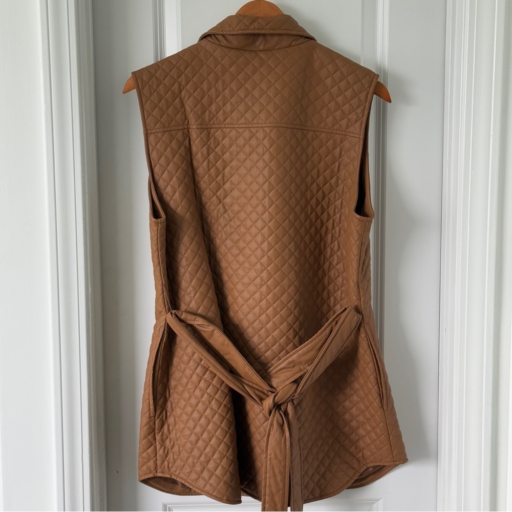 Marc New York Vest Jacket Womens Size M Sleeveless Faux Leather Belted Caramel - Picture 2 of 12